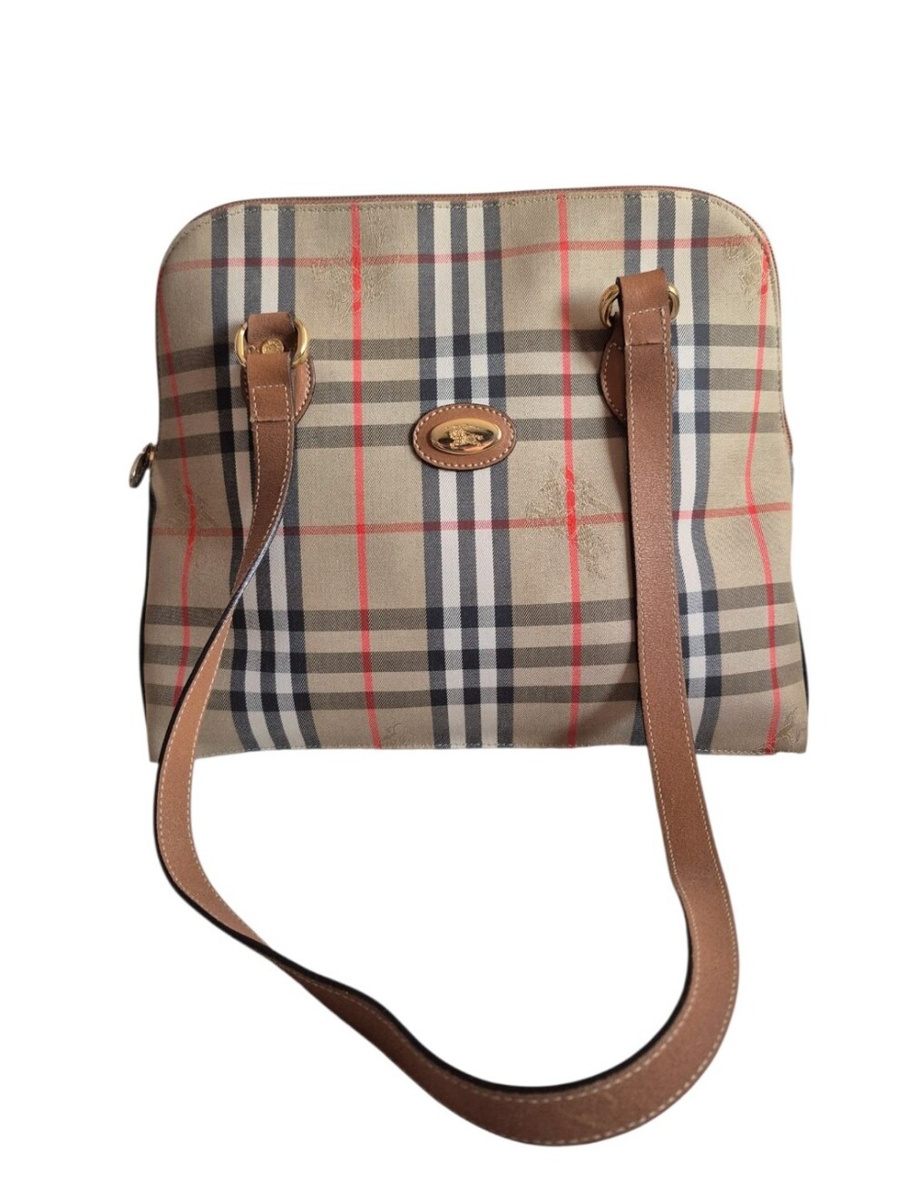 Vintage Burberry Haymarket Canvas & Leather Shoulder Bag